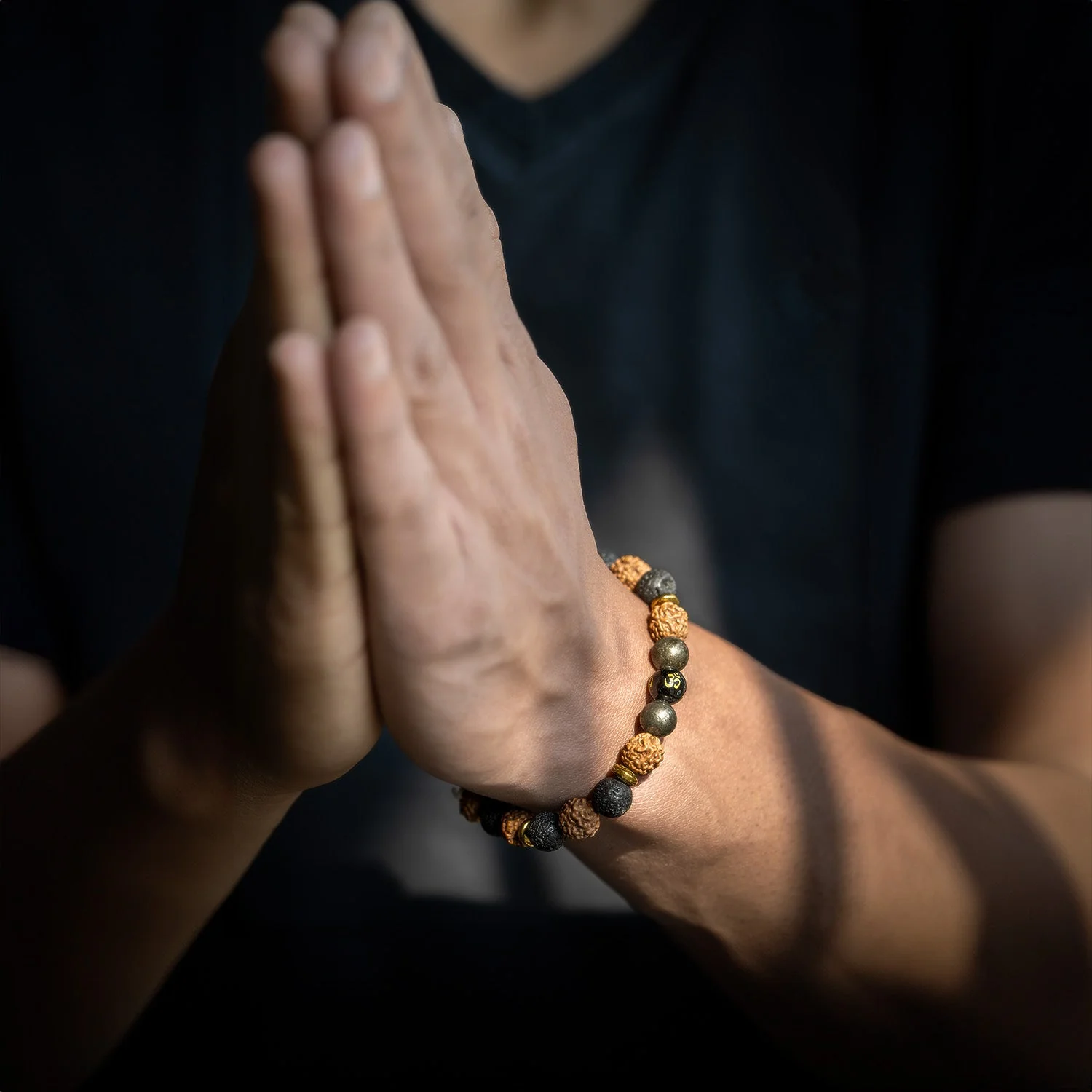 Spiritual Rudraksh Natural Stone Pyrite Om Bracelet - Image 3