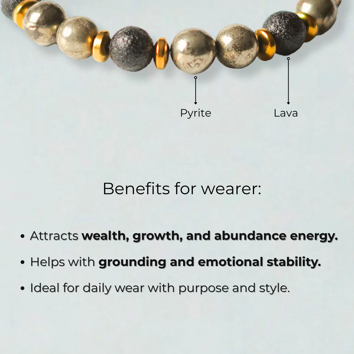 Sacred Growth Pyrite & Saffordite Natural Stone Bracelet With MagSnap2 - Image 2