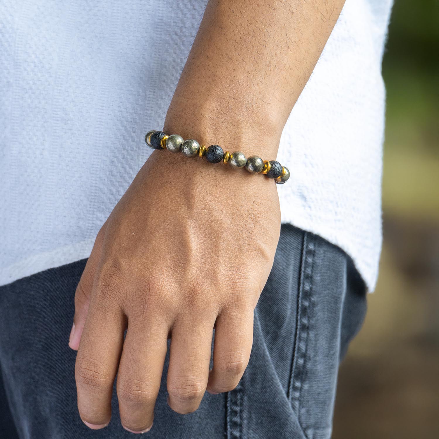 Sacred Growth Pyrite & Saffordite Natural Stone Bracelet With MagSnap2 - Image 3