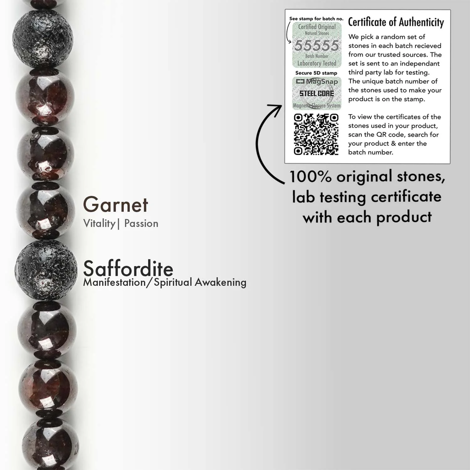 Sacred Saffordite & Garnet Natural Stone Bracelet With MagSnap2 - Image 4