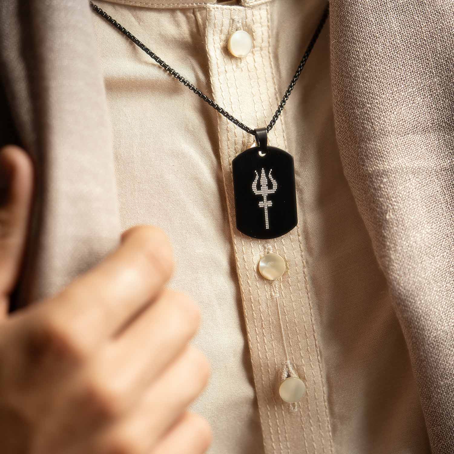 Shiv Trishul MicroCarved Tag Necklace - Image 3
