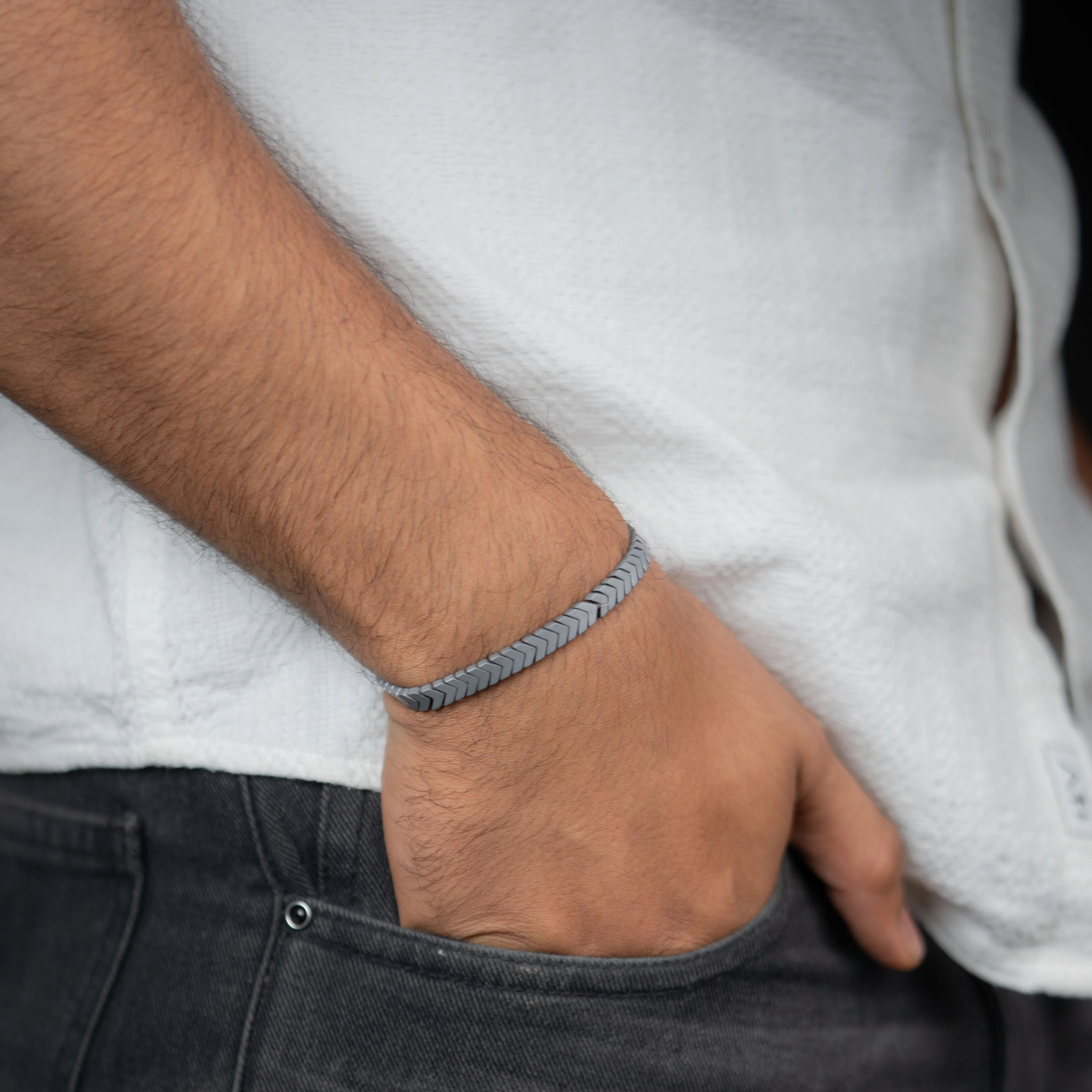 Silver Flow Hematite Stack Natural Stone Bracelet - Image 2