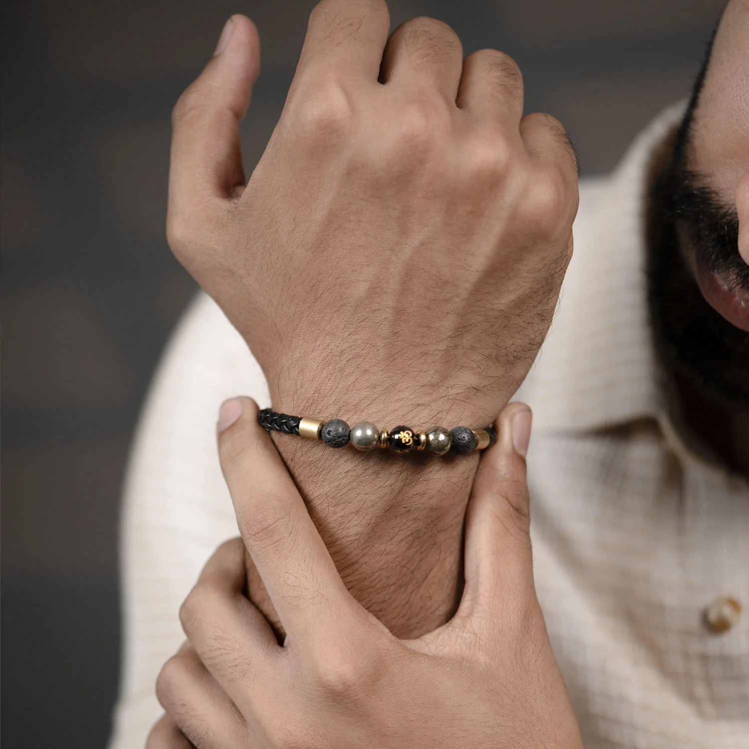 Spiritual Pyrite Natural Stone NeoLeather Bracelet With MagSnap2 - Image 3