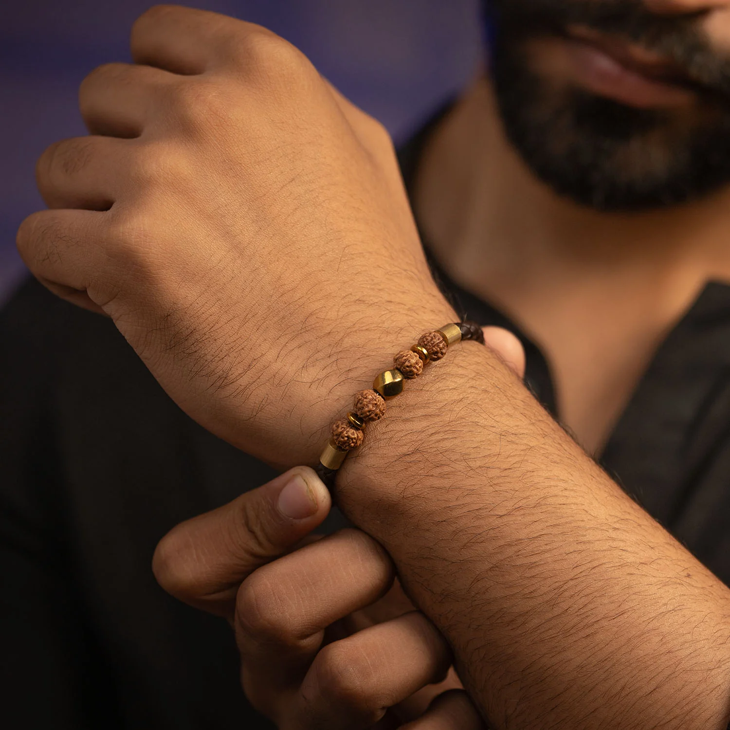Spiritual Rudraksh Natural Stone NeoLeather Bracelet With MagSnap2 - Image 3
