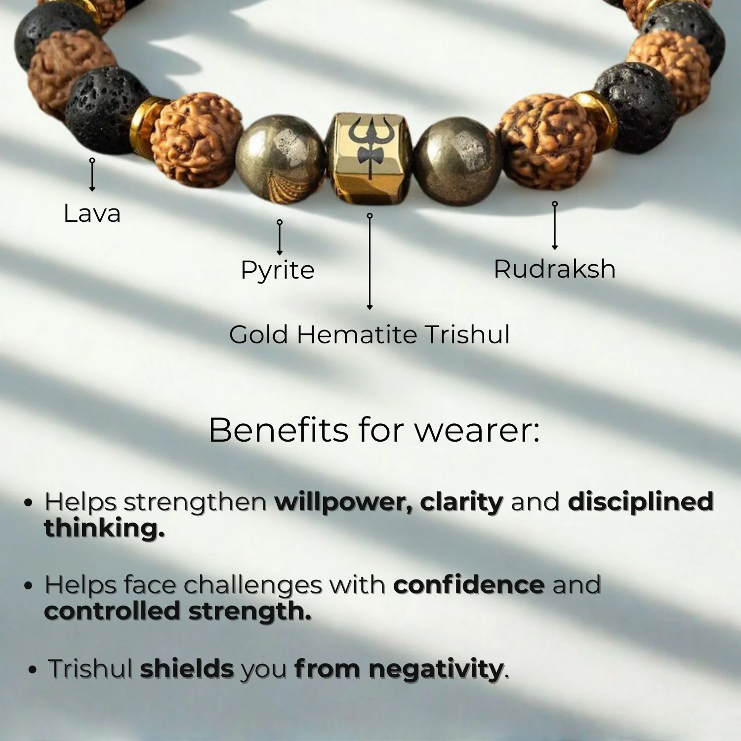 Spiritual Rudraksh Pyrite Trishul Bracelet - Image 11