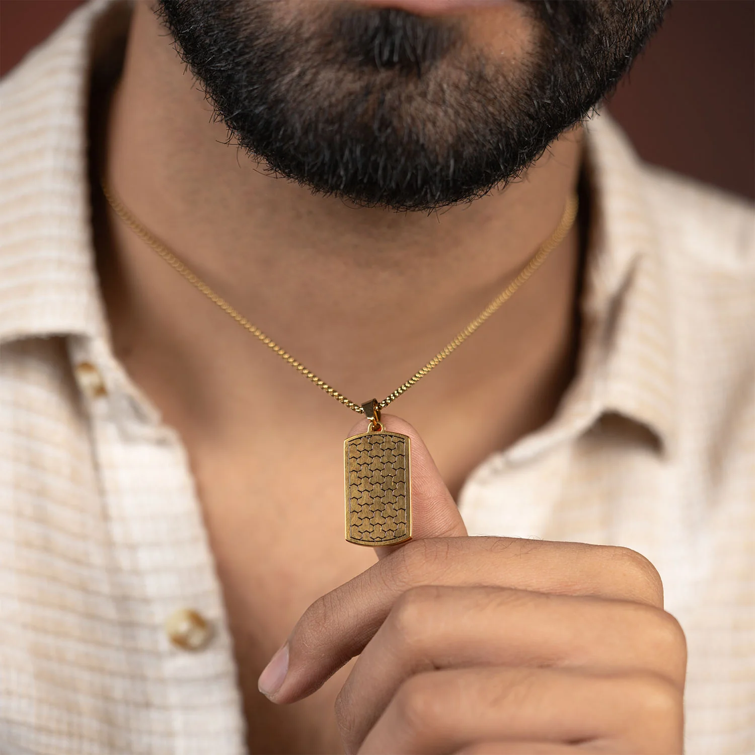 Geometric Steel Tag Necklace - Image 2