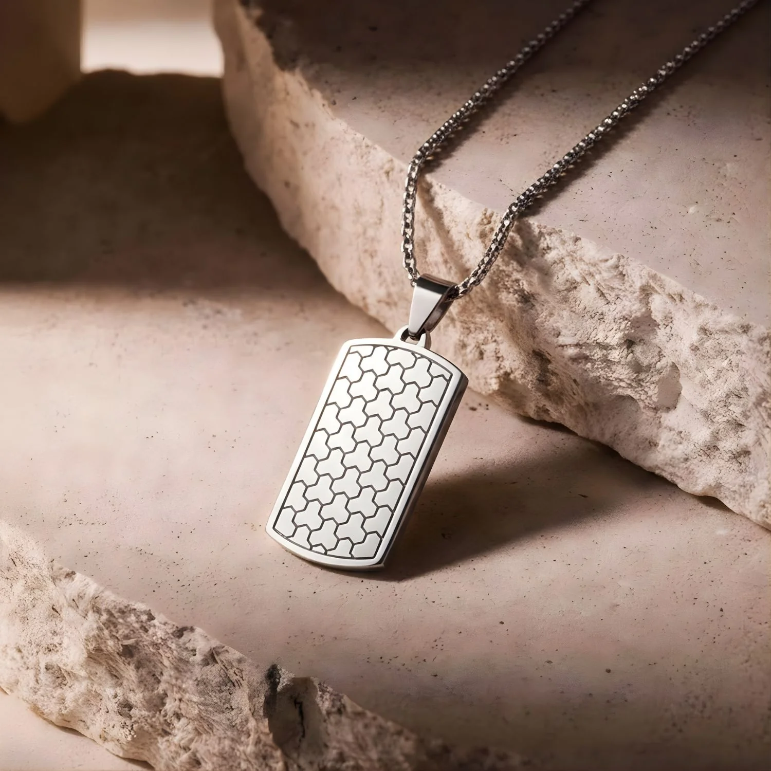 Geometric Steel Tag Necklace - Image 4