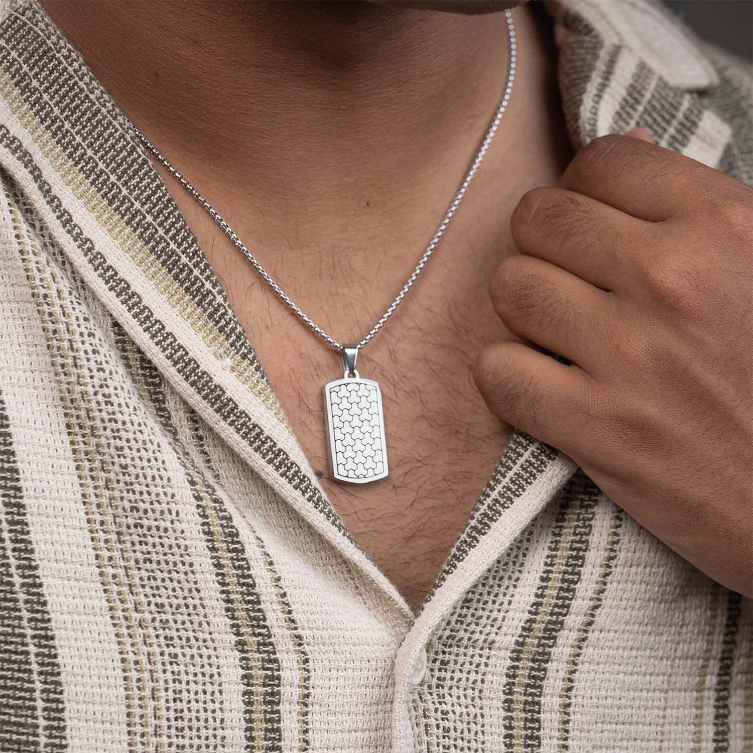 Geometric Steel Tag Necklace - Image 5