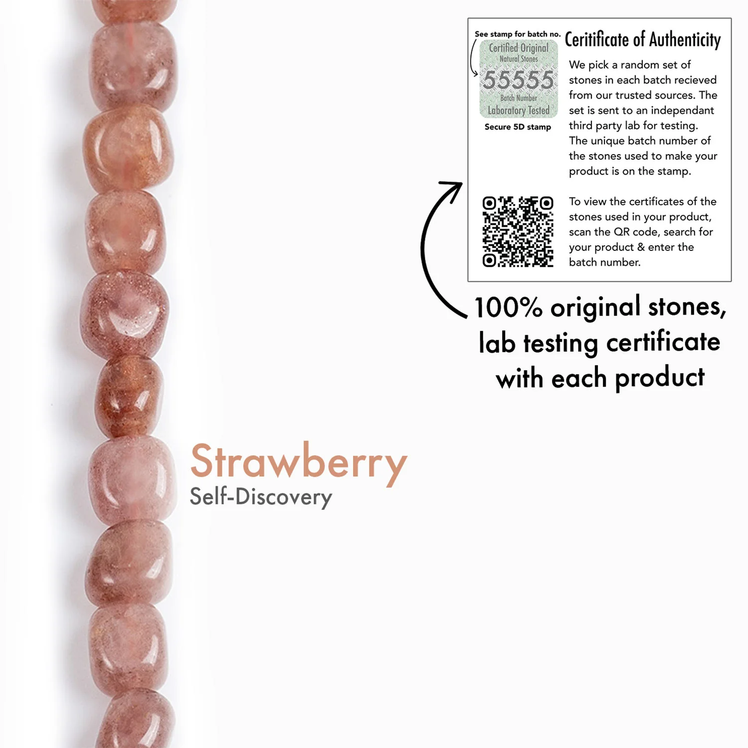 Strawberry Quartz Tumble Natural Stone Elastic Bracelet - Image 3