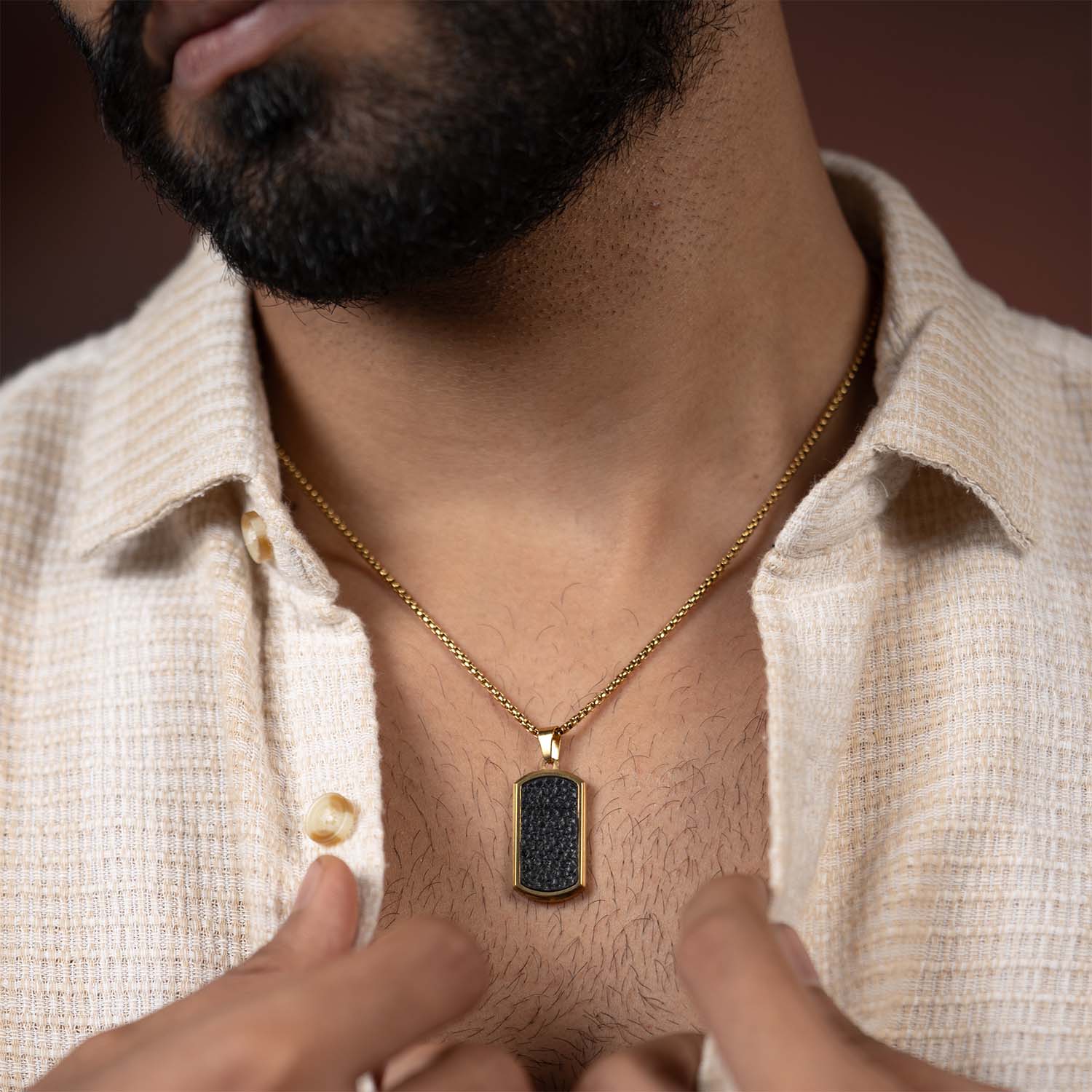 Textured Vegan Leather Inlay Necklace - Image 2