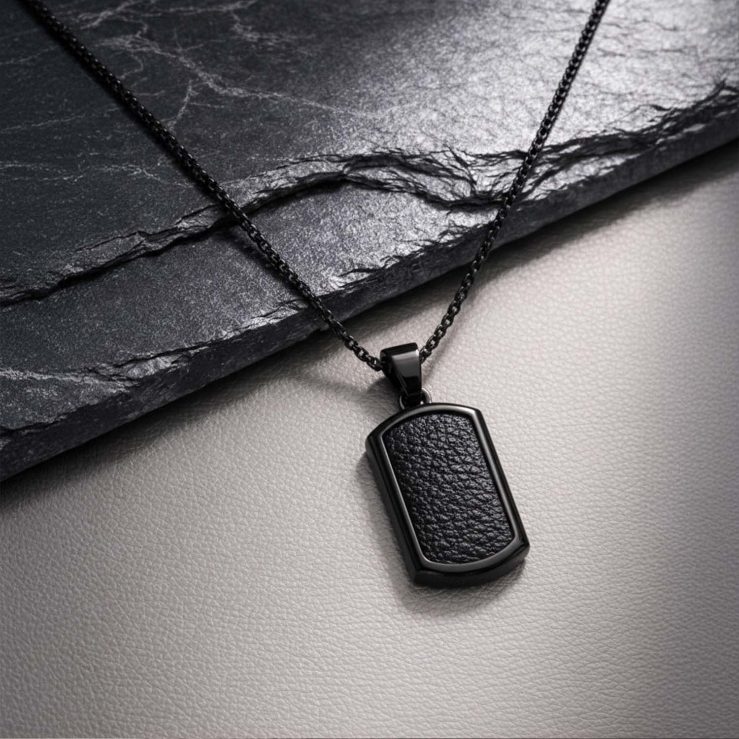 Textured Vegan Leather Inlay Necklace - Image 4