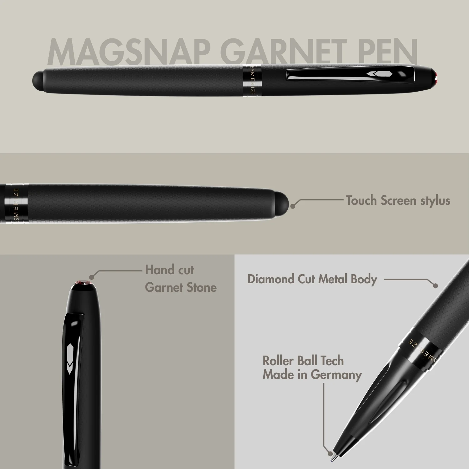 Ultra Matte Black Garnet 2 in 1 MagSnap Roller Ball Pen with Stylus - Image 9