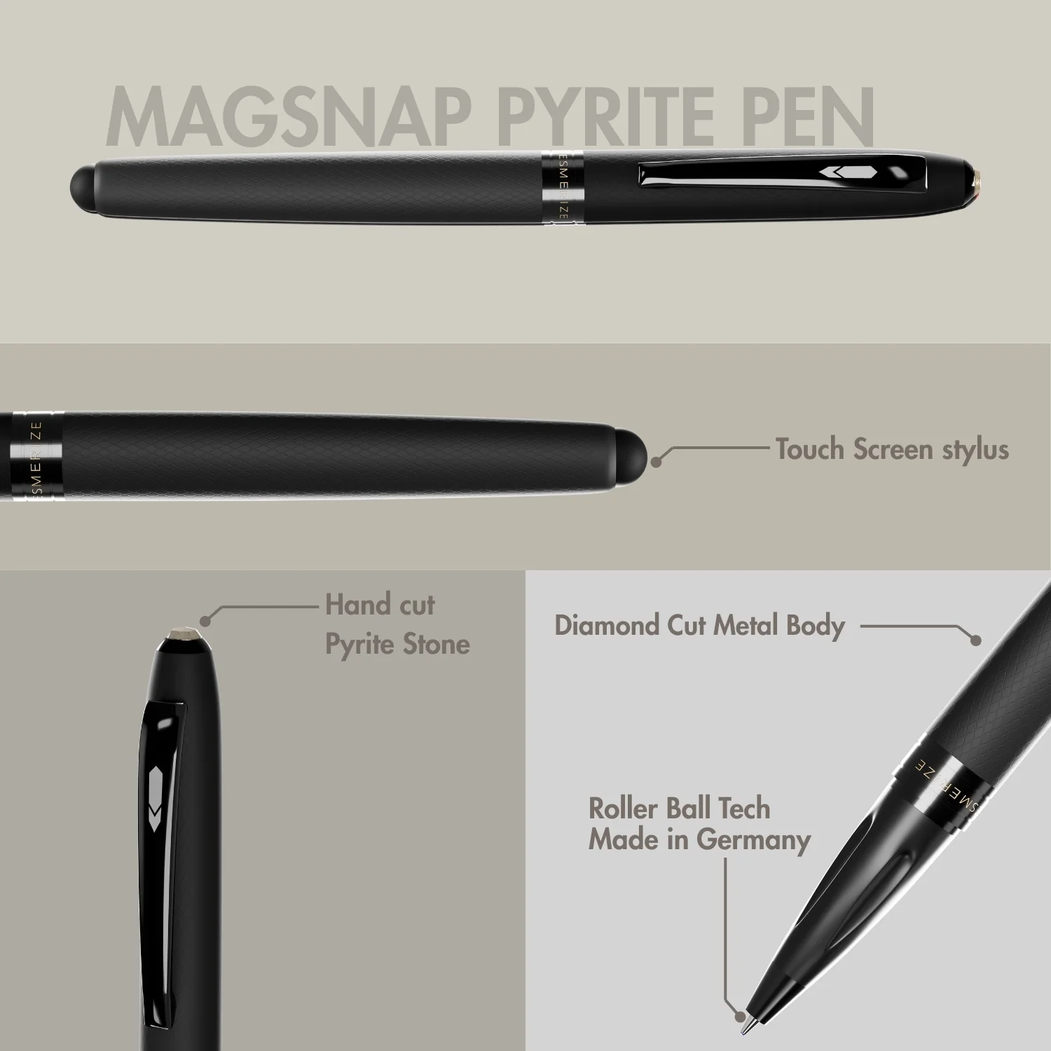 Ultra Matte Black Pyrite 2 in 1 MagSnap Roller Ball Pen with Stylus - Image 2