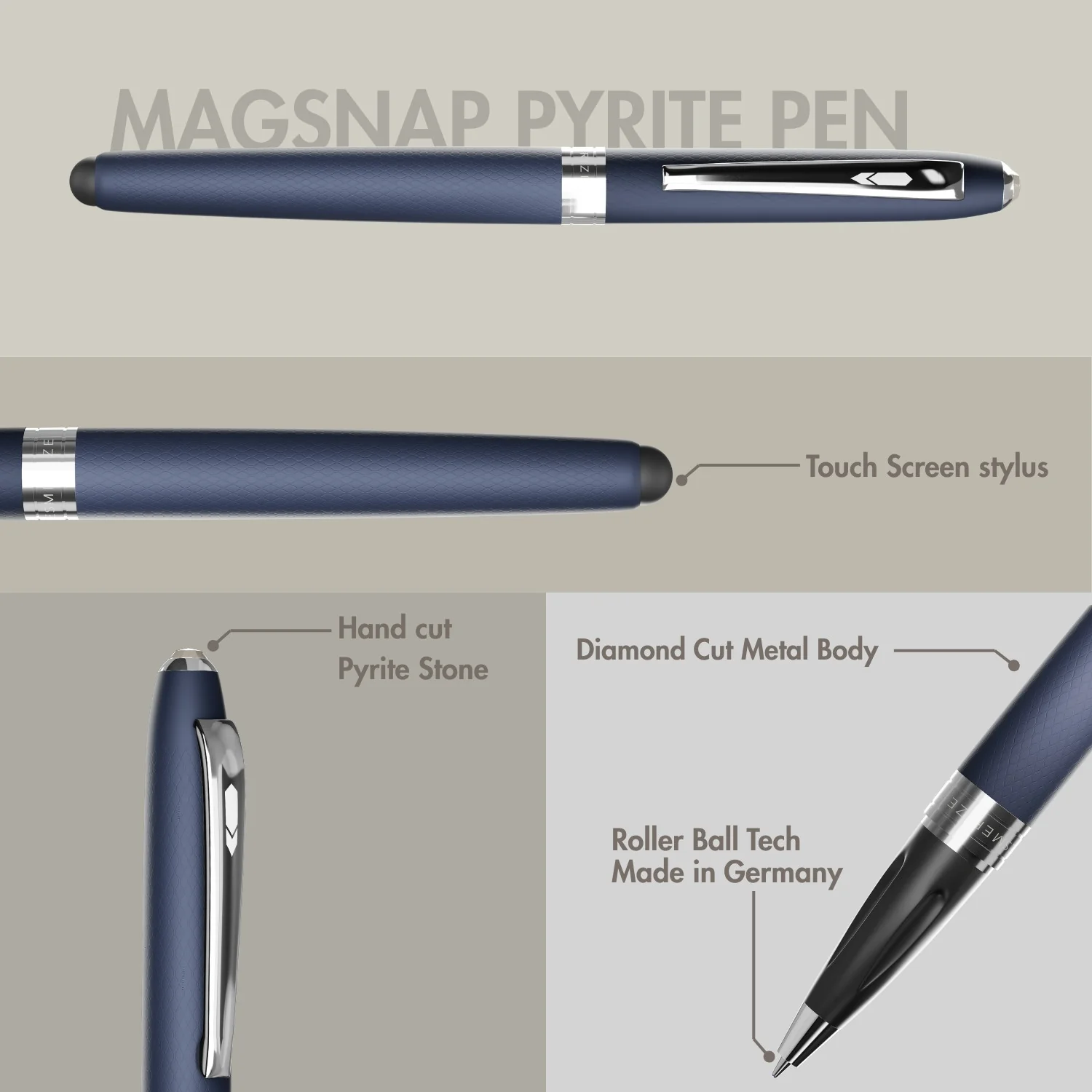 Ultra Matte Blue Pyrite 2 in 1 MagSnap Roller Ball Pen with Stylus - Image 2