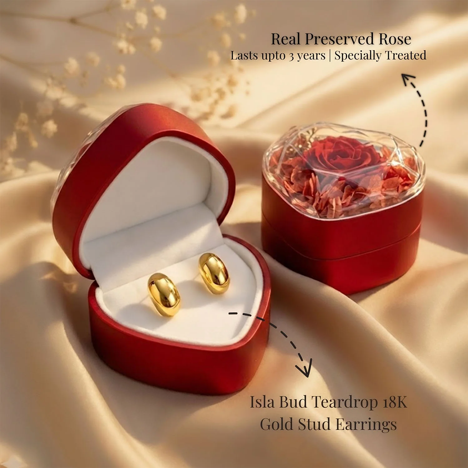 Valentine's Heart Shaped Preserved Rose Jewellery Box With Earrings - Image 9