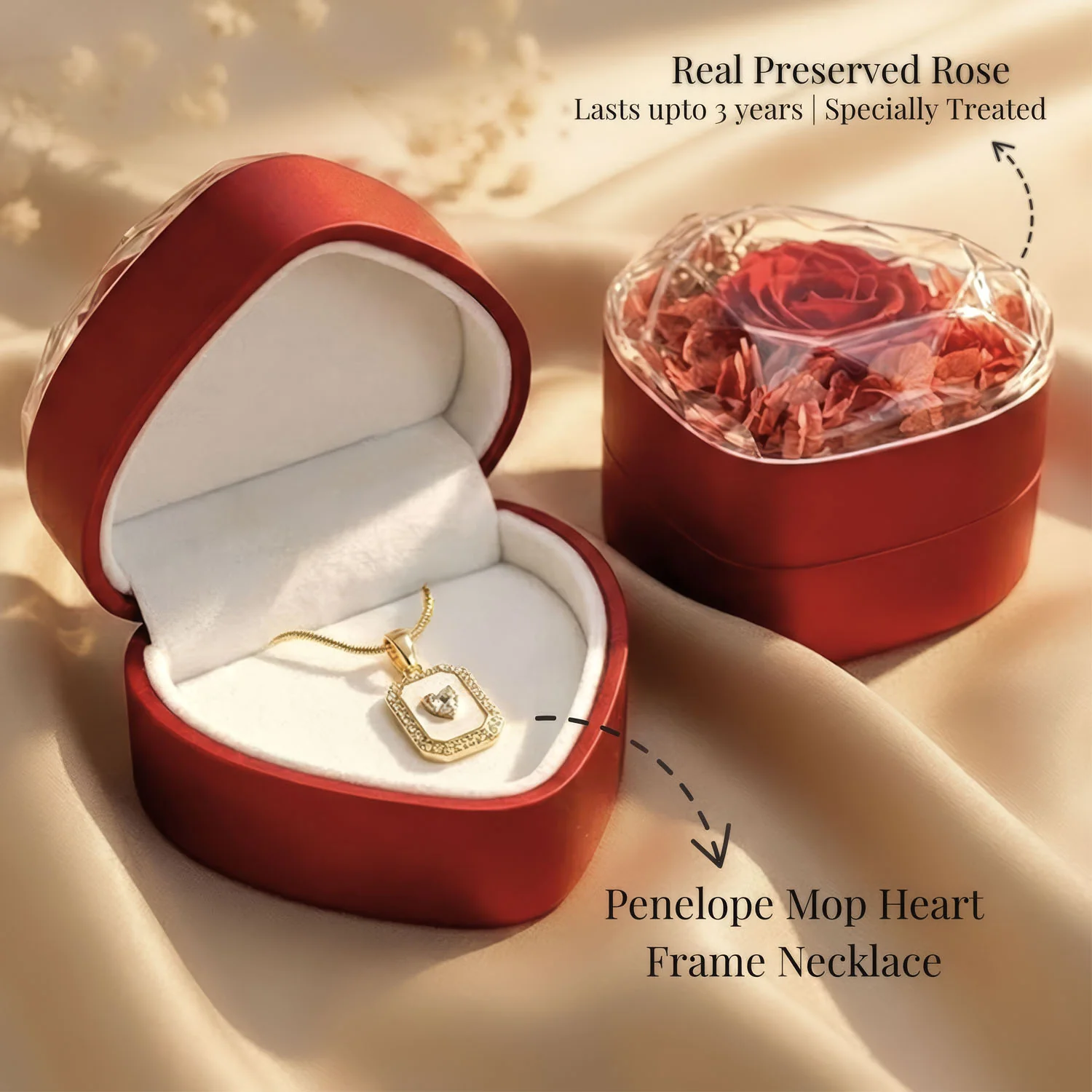 Valentine's Heart Shaped Preserved Rose Jewellery Box With Necklaces - Image 45