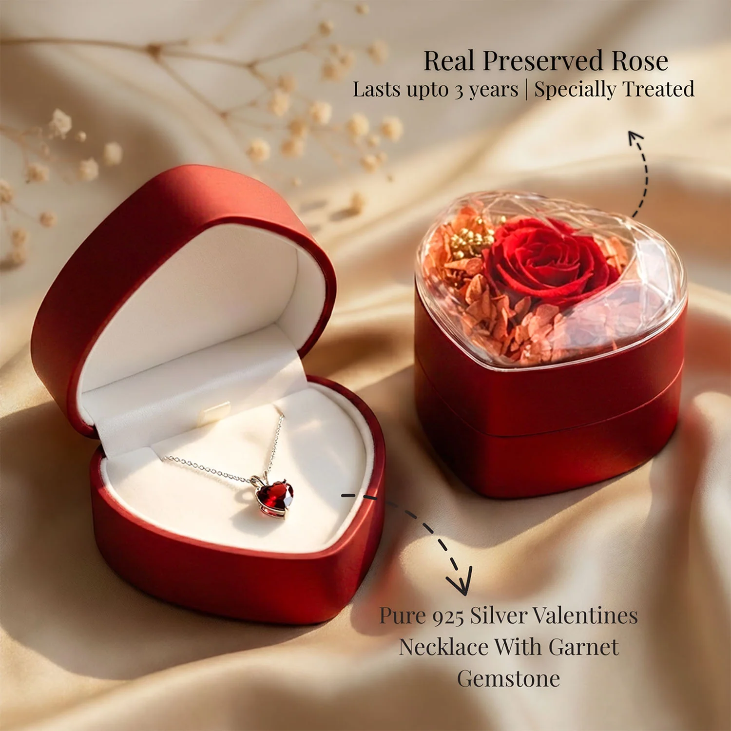 Valentine's Heart Shaped Preserved Rose Jewellery Box With Necklaces - Image 61
