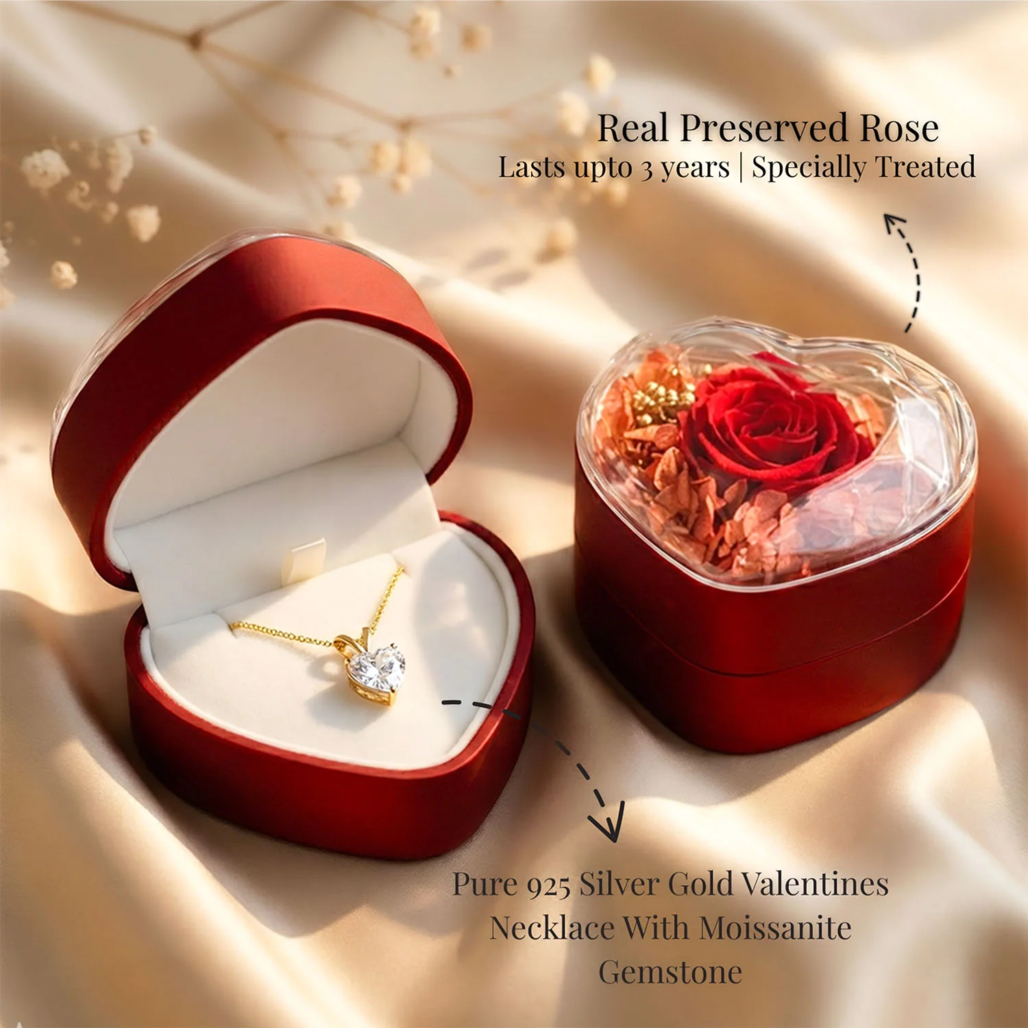 Valentine's Heart Shaped Preserved Rose Jewellery Box With Necklaces - Image 65