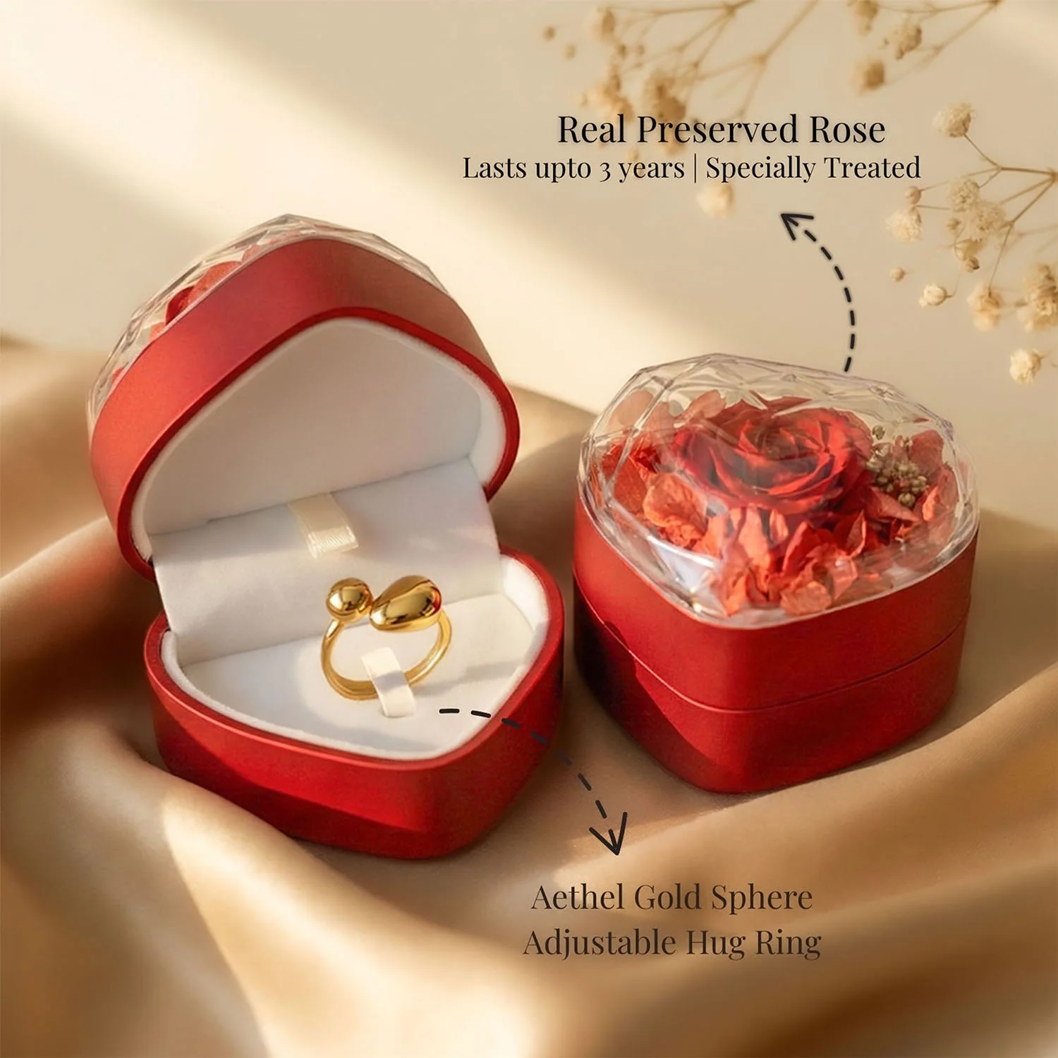 Valentine's Heart Shaped Preserved Rose Jewellery Box With Rings - Image 9