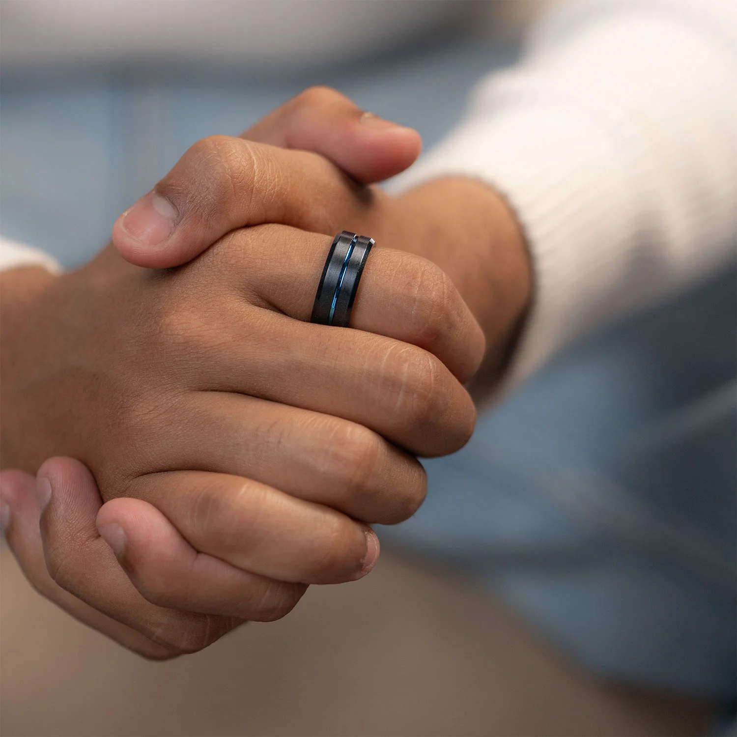 Blue Streak Tungsten Carbide Band Ring - Image 2