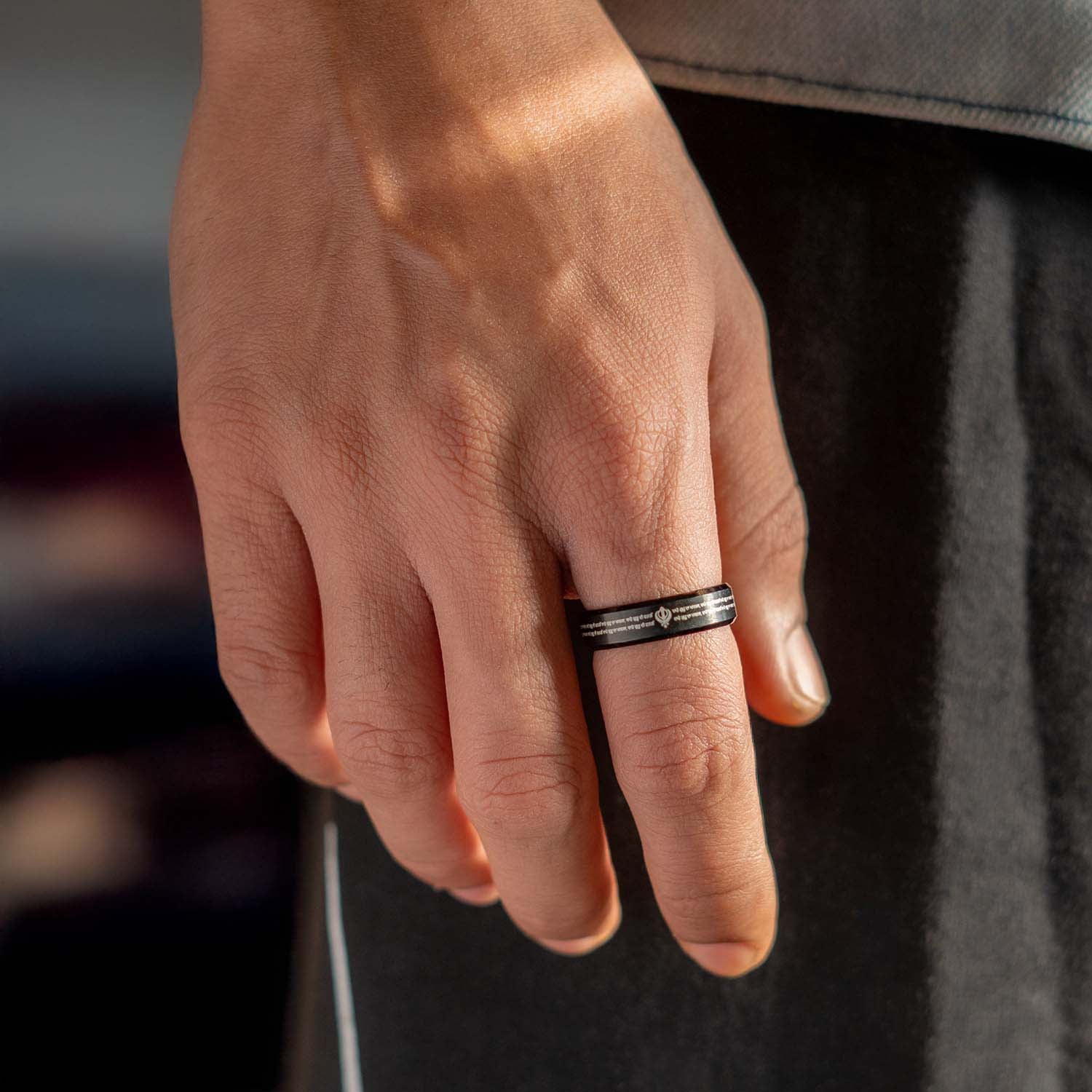 Waheguru Ji Da Khalsa Slogan MicroCarved Beveled Ring - Image 3