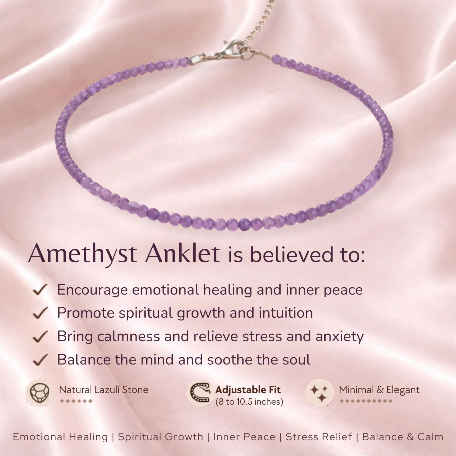 Wellness Amethyst Adjustable Anklet - Image 3