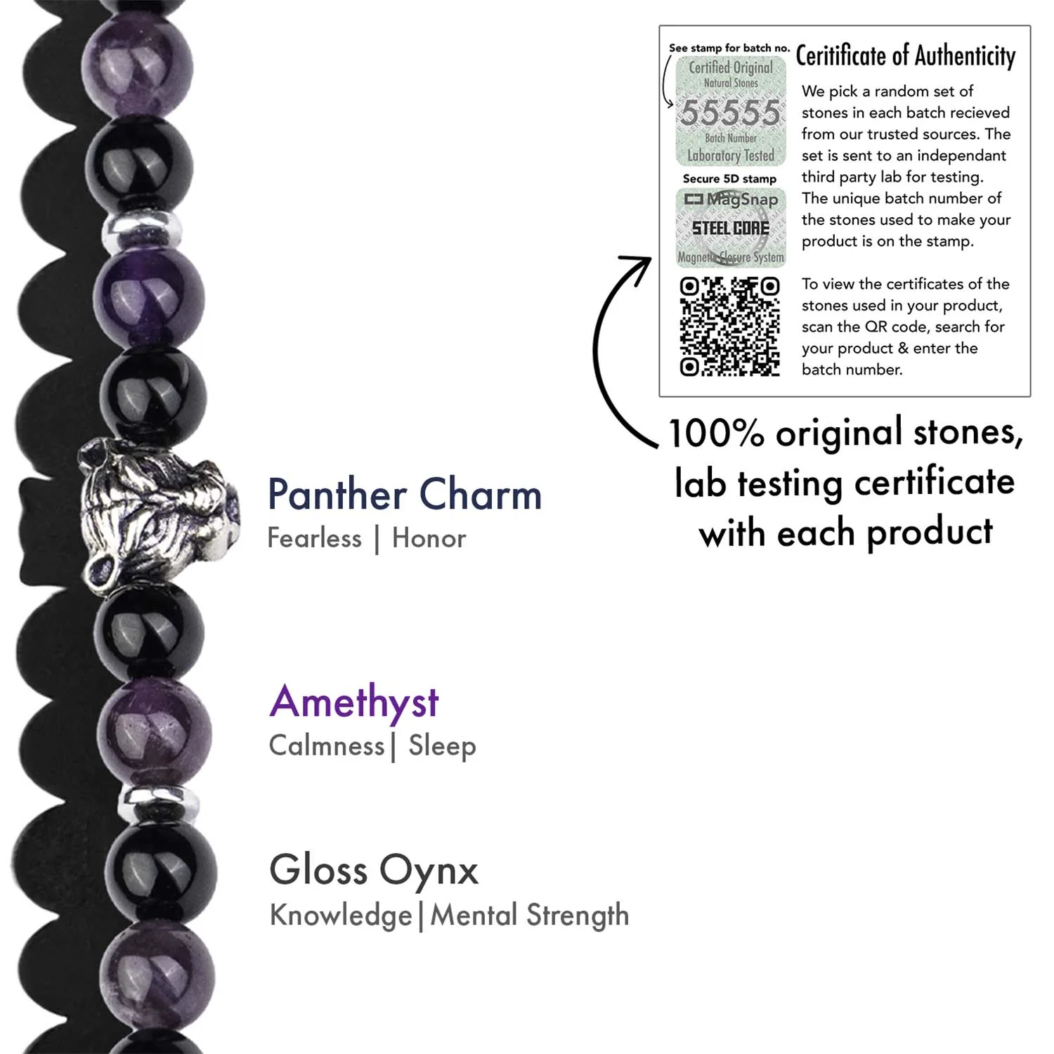 Wellness Gloss Onyx and Amethyst Natural Stone Bracelet With Magsnap 2 - Image 4