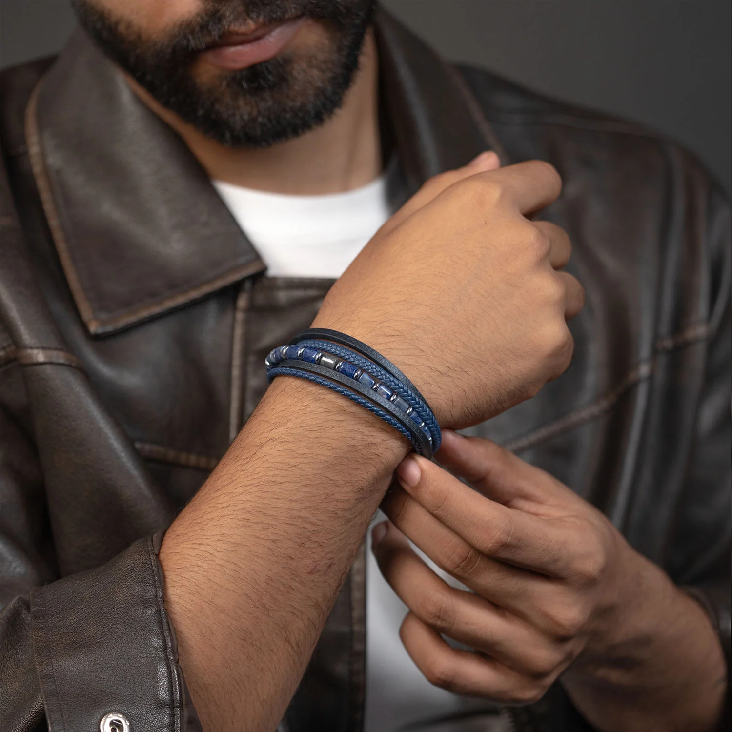 Wisdom Lapis Barrel Beads NeoLeather Bracelet With MagSlide - Image 3