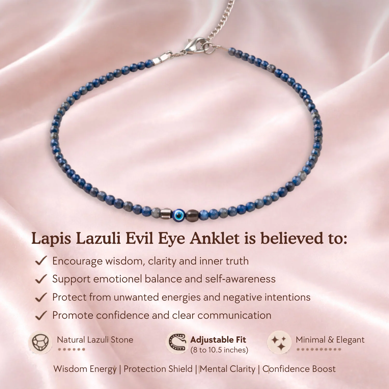 Wisdom Lapis Lazuli Evil Eye Adjustable Anklet - Image 3