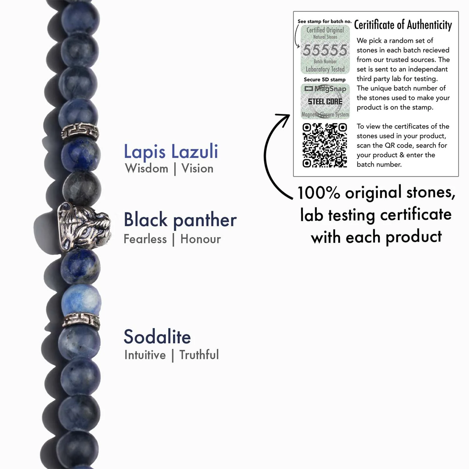 Wisdom Lapis Lazuli Natural Stone Panther Bracelet With Magsnap 2 - Image 4