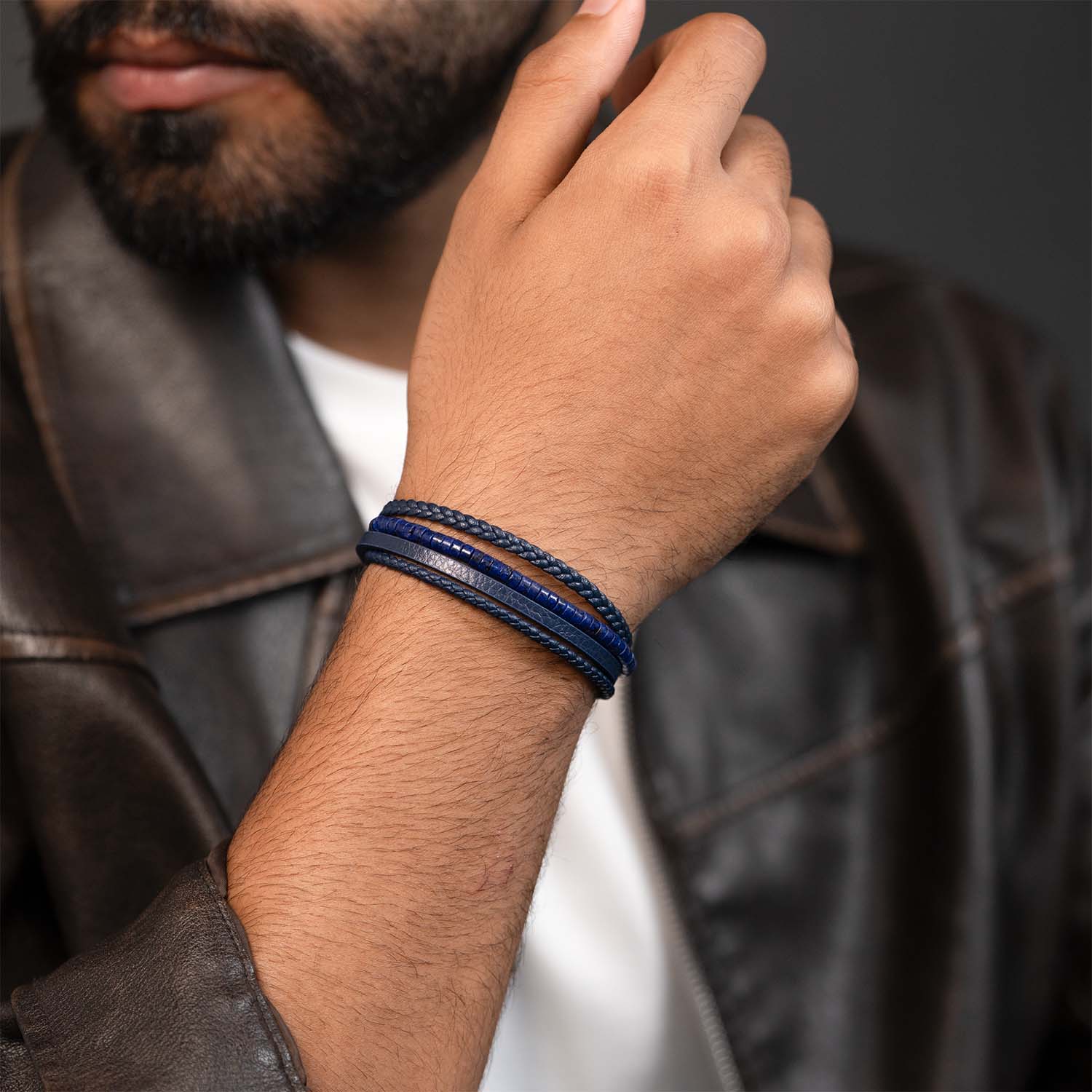 Wisdom Lapis Stack Bead NeoLeather Bracelet With MagSlide - Image 3
