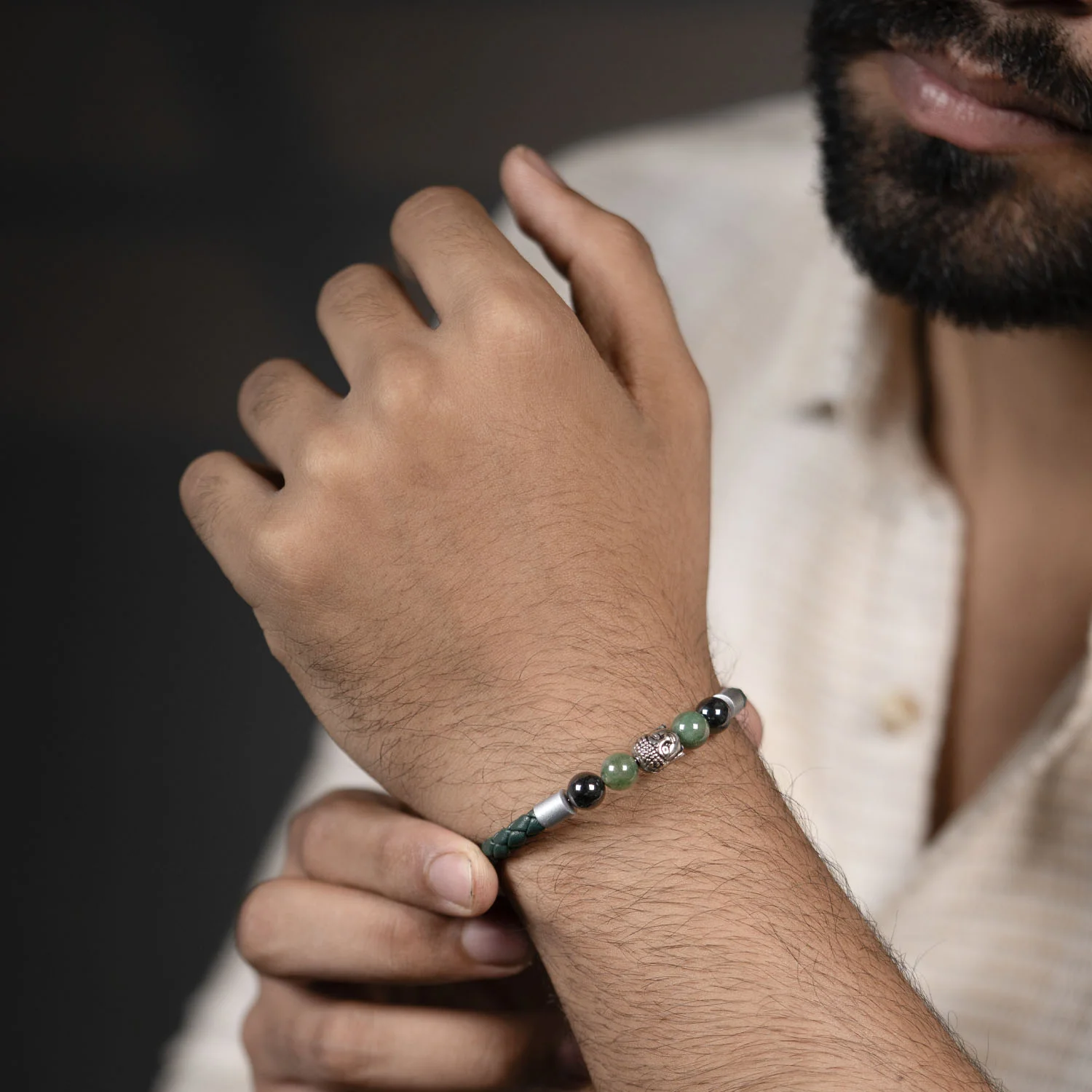 Zen Moss Agate Natural Stone NeoLeather Bracelet With MagSnap2 - Image 3